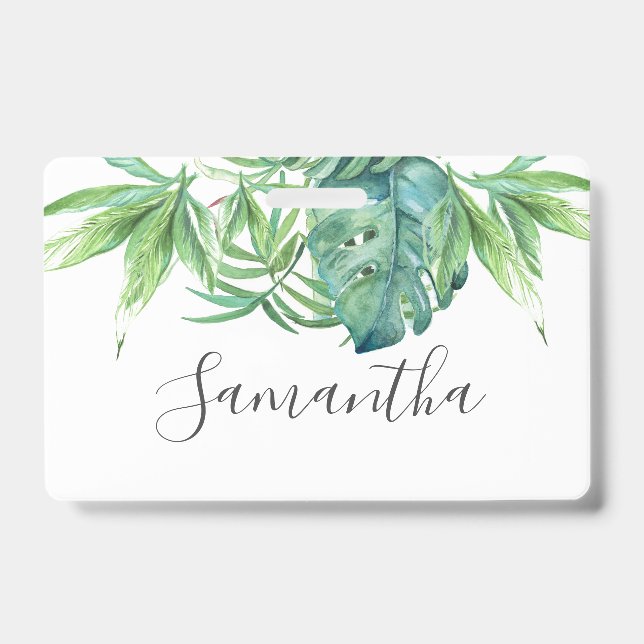 Crachá Tropical Palm Leaves Name Tags (Frente)