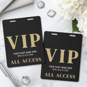 Crachá Tudo Acesso Evento VIP Elegante Preto Dourado