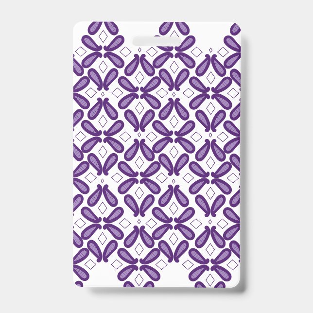 Crachá Um padrão simétrico apresentando branco e roxo m (Frente)