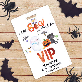 Crachá Um pequeno laço de Halloween Boo Baby Shower VIP