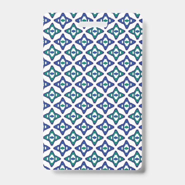 Crachá Um tapete azul e branco simétrico com mo intricado (Frente)