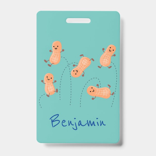 Crachá Uma ilustração de desenho animado de amendoins de  (Frente)