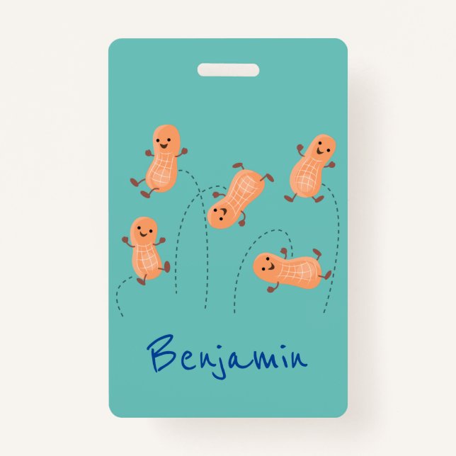 Crachá Uma ilustração de desenho animado de amendoins de  (Frente)