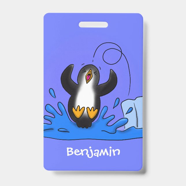 Crachá Uma ilustração de desenho animado de pinguins de s (Front)