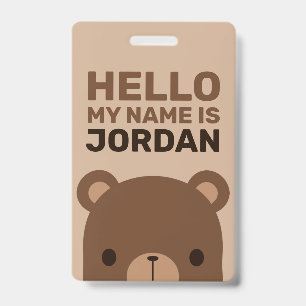 Crachá Urso Castanho Bonito com Nome Personalizado