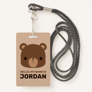 Crachá Urso Castanho Bonito com Nome Personalizado