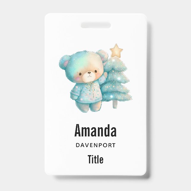 Crachá Urso Fofo e Árvore de Natal de Férias (Frente)