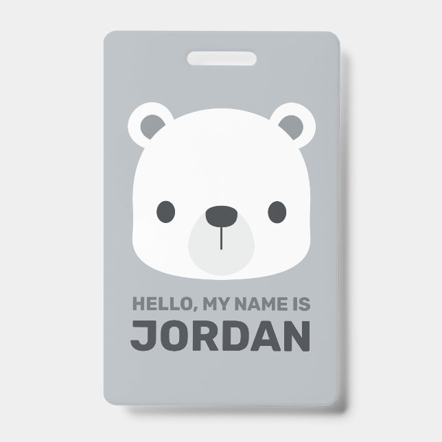 Crachá Urso Polar Fofo com Nome Personalizado (Frente)