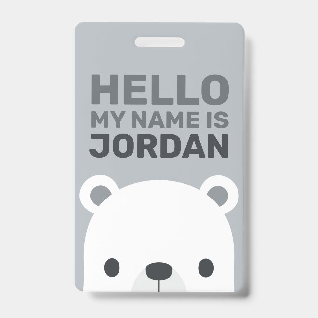 Crachá Urso Polar Fofo com Nome Personalizado (Frente)
