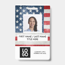 Crachá USA Flag American Custom Employee Photo Name (Nome