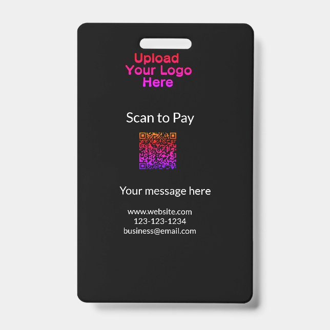 Crachá varredura mínima simples para pagar Adicionar logo (Frente)