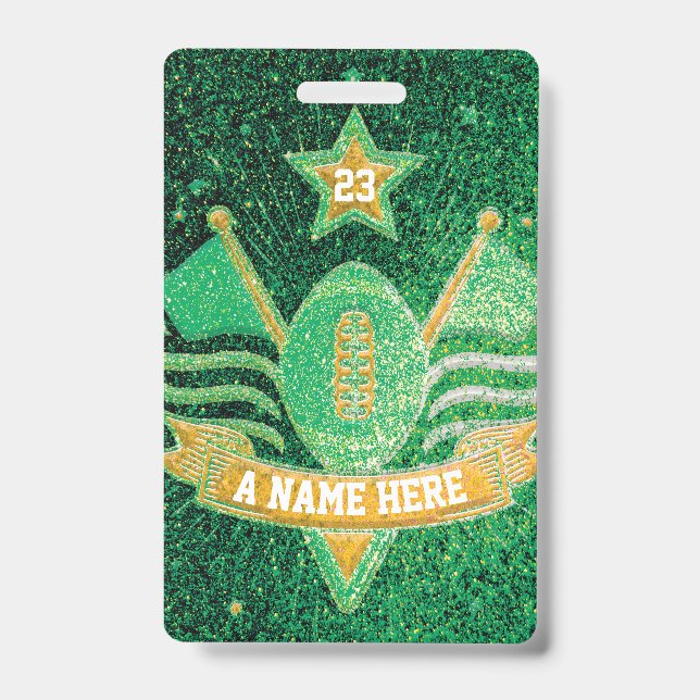 Crachá Verde e Dourado Brilho Time de Futebol Escolar Esp (Frente)