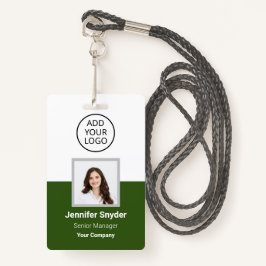 Crachá Verde, ID de Foto do Funcionário com Código QR, Em