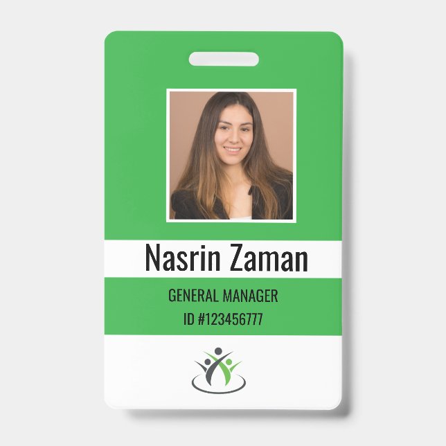 Crachá Verde | Logotipo do funcionário fotográfico ou seg (Frente)
