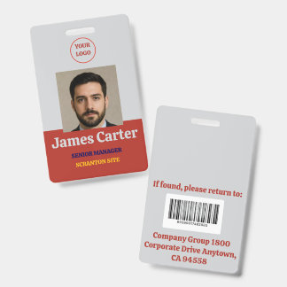 Crachá Vermelho-Cinza | Segurança da Empresa de ID de Fot