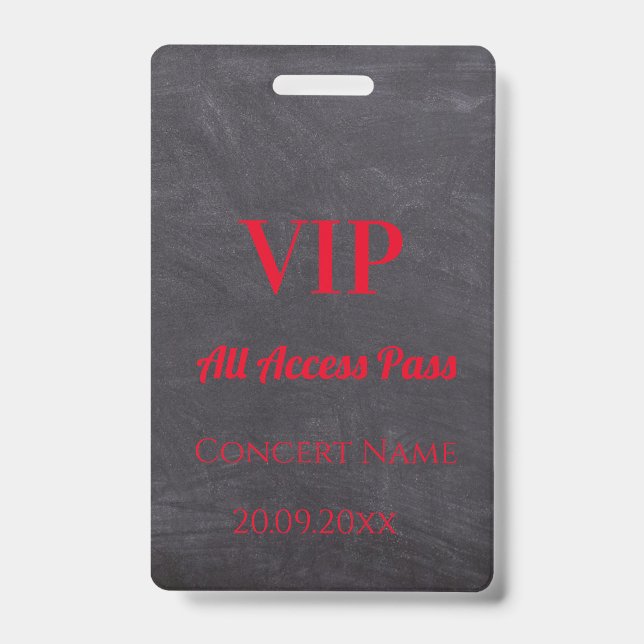 Crachá Vermelho de Acesso VIP Data Nome Quadro Neg (Frente)