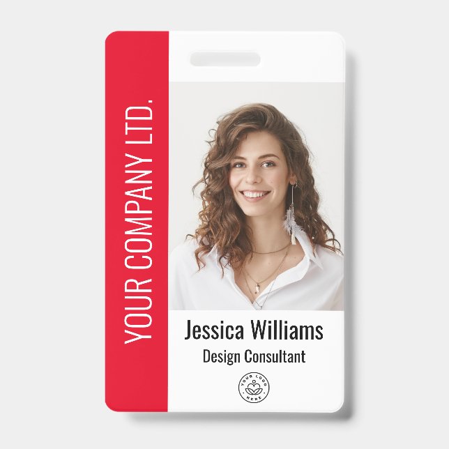Crachá Vermelho de ID Personalizado para Funcionár (Frente)