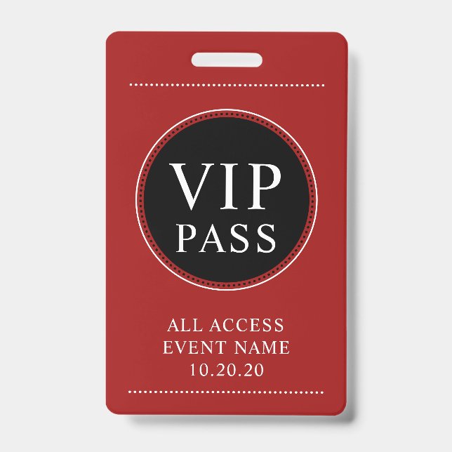 Crachá Vermelho VIP All Access (Frente)