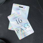 Crachá VIP Access Pass 16th Birthday Holographic<br><div class="desc">Doce Dezesseis Crachás Holográficos de ID de Convite de Acesso VIP que você pode personalizar facilmente. Perfeito para qualquer evento e eventos corporativos. Redefina completamente este modelo de design para outras ocasiões especiais em sua vida, clicando no botão "Editar usando a ferramenta Design" aninhado sob o botão "Personalizar" para alterar...</div>