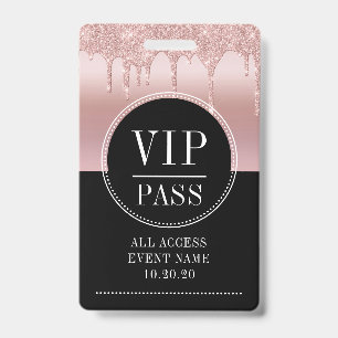 Crachá VIP All Access Event Metalic Rosa Dourado Preto
