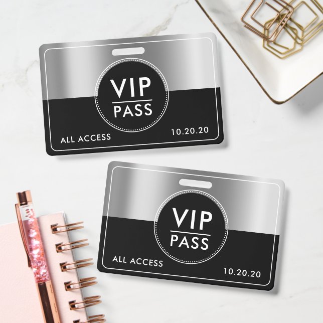 Crachá VIP All Access Event Metallic Silver Black (Office)