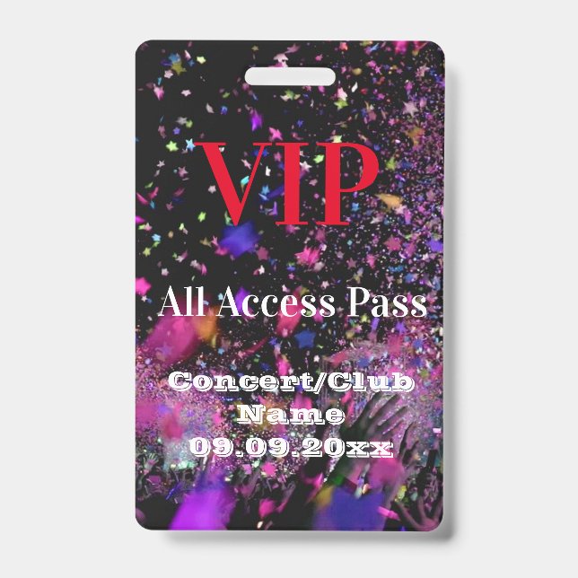 Crachá VIP All Access Name Concert Party Red  (Frente)