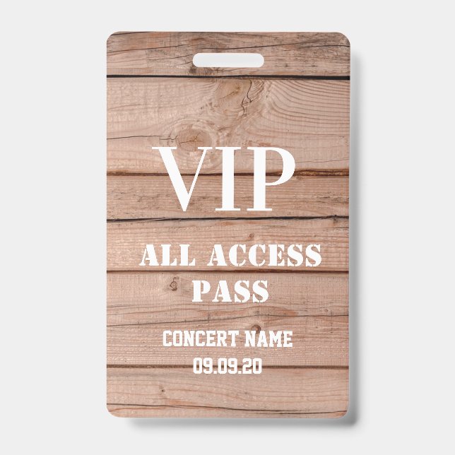 Crachá Vip de Acesso do Concerte Russo de Madeira Única (Frente)