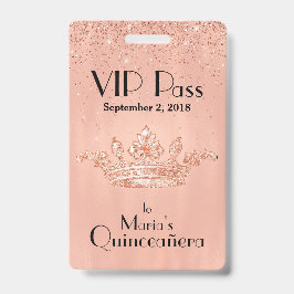 Crachá VIP de Coroa Rose Gold Quinceañera