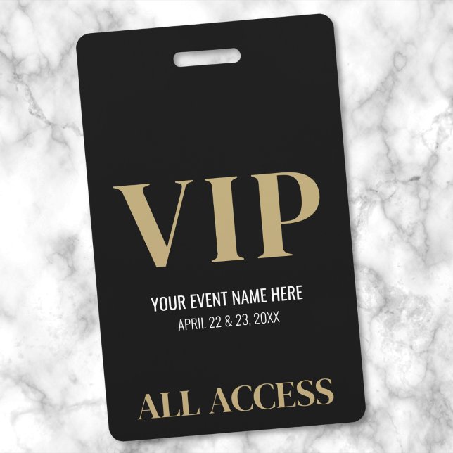 Crachá VIP de Elegante Dourado Elegante de Acesso (All Access Elegant Black Gold Special Event VIP Badge)