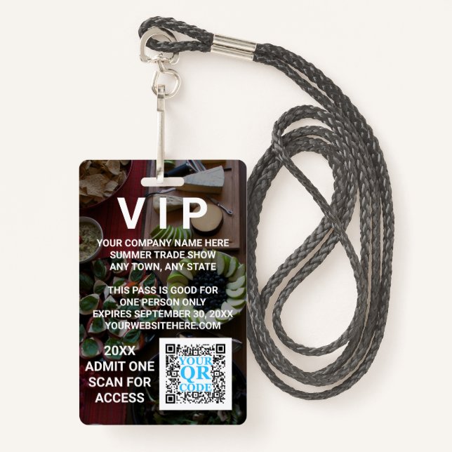 Crachá VIP de Evento de Promoção Legal de Foto de Código  (Frente com cordão)
