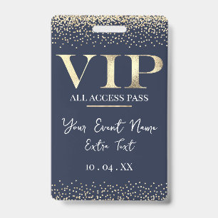 Crachá VIP Dourado em Evento ou Festa Azul-Marinho