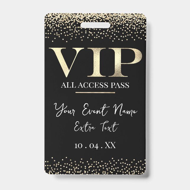 Crachá VIP Dourado em Evento ou Festa Preta (Frente)