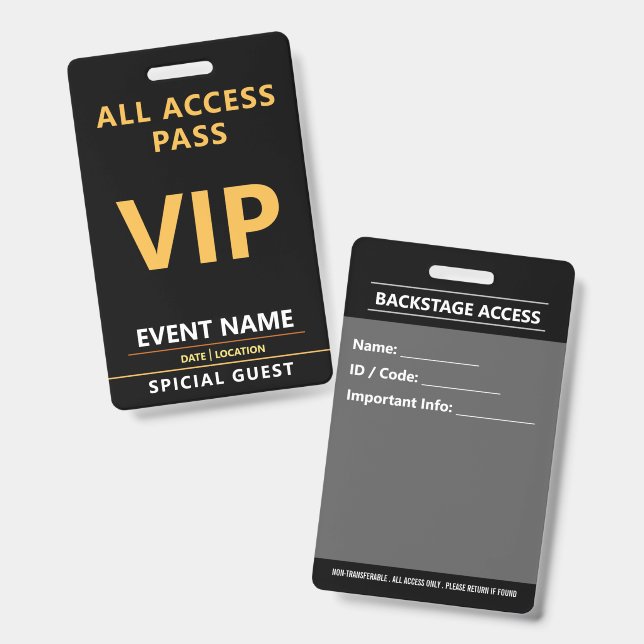 Crachá VIP Event Badge – All Access Pass Design (Frente e verso)