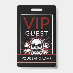 Crachá VIP Nome Personalizado Caveira de Rock Back