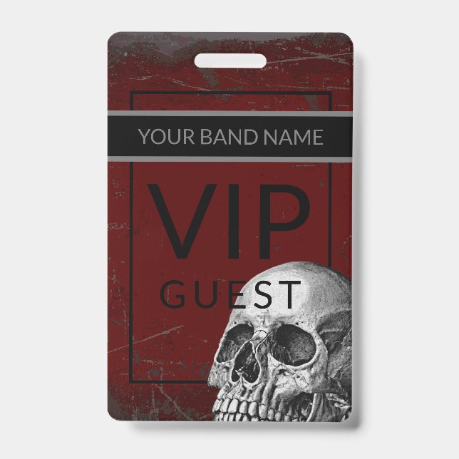 Crachá VIP Nome Personalizado Caveira de Rock Pass (Frente)