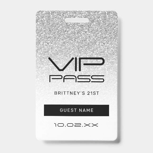 Crachá VIP Pass 21 rua de Glama de Ombre Silver Glam (Frente)
