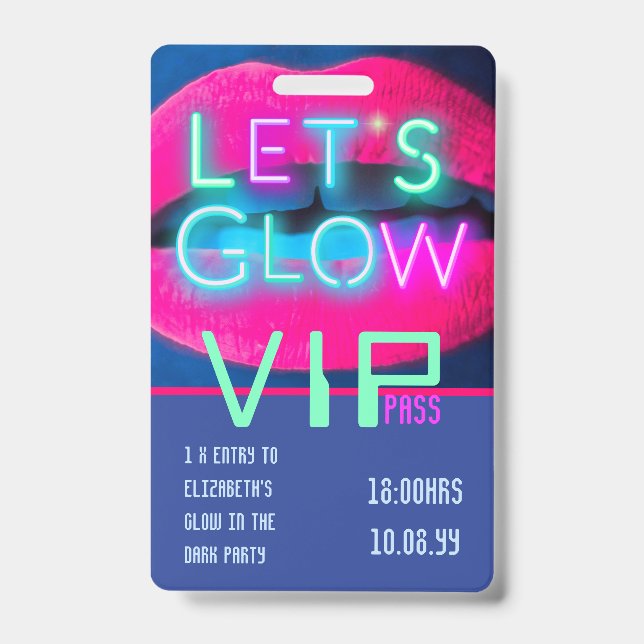 Crachá VIP Pass Glow Na IDEA DE CONVITE ÚNICO DE PARTE Es (Front)