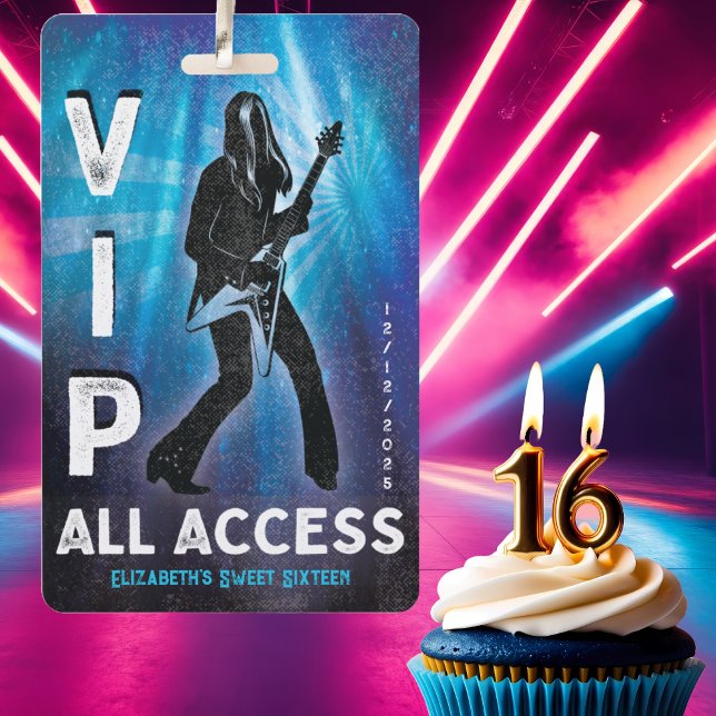 Crachá VIP personalizado - Acesso total 16 (Custom VIP ALL ACCESS Pass for a sweet sixteen birthday party celebration. Modern and fun.)