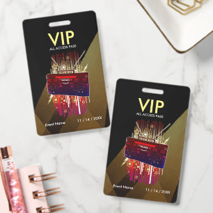 Crachá VIP Personalizado Preto Dourado Para Evento