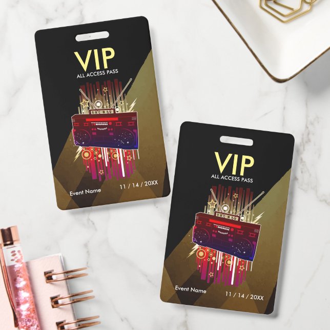 Crachá VIP Personalizado Preto Dourado Para Evento (Escritório)