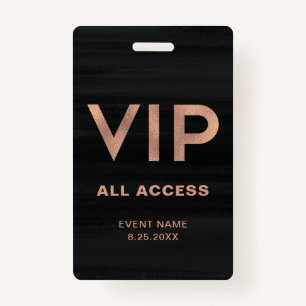Crachá VIP Rosa moderno Faux Dourado em Black All Access