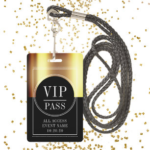Crachá VIP Todos os Eventos de Acesso Metálico Dourado P