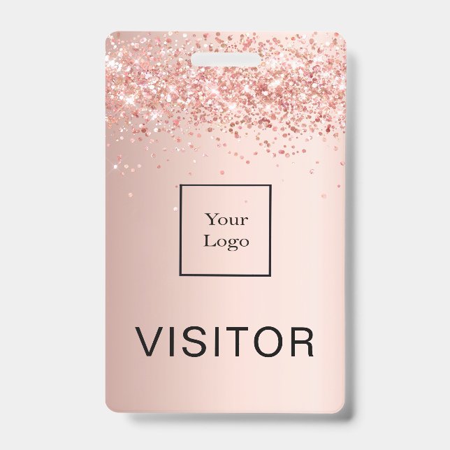 Crachá Visitante do logotipo comercial com rosa gold blus (Frente)