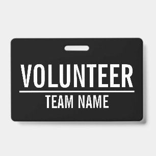 Crachá Voluntário Preto com Nome de Equipe Personalizado