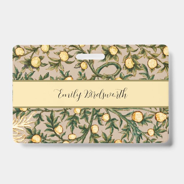 Crachá William Morris Floral Fruta Jardim Flor Clássico (Frente)