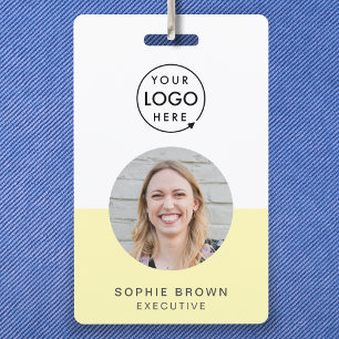 Crachá Yellow ID Card Modern Stylish Photo Logo QR