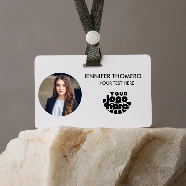 Crachá Your Logo Here Company Business QR Code Photo Name (your logo here name tags badges minimalist corporate business personnel staff employee job tittle )