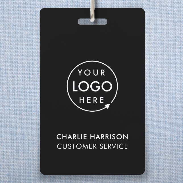 Crachás de ID Personalizados | Crachá Preto de Nom (Sleek black company branded staff ID badges for business events & employee identification.)