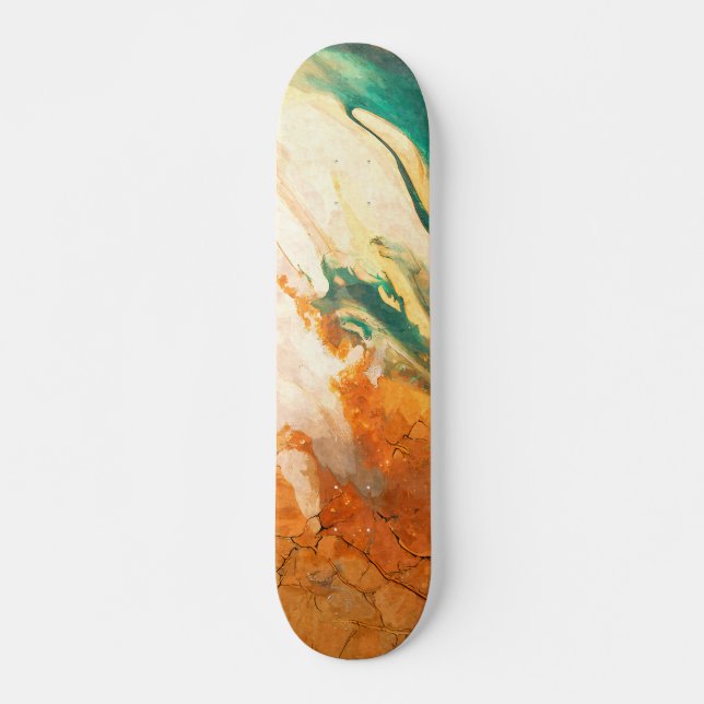 Cracked Earth Teal Orange Abstract Skateboard (Frente)