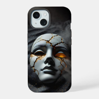 Cracked Porcelain Mask Dark iPhone 15 Tough Case
